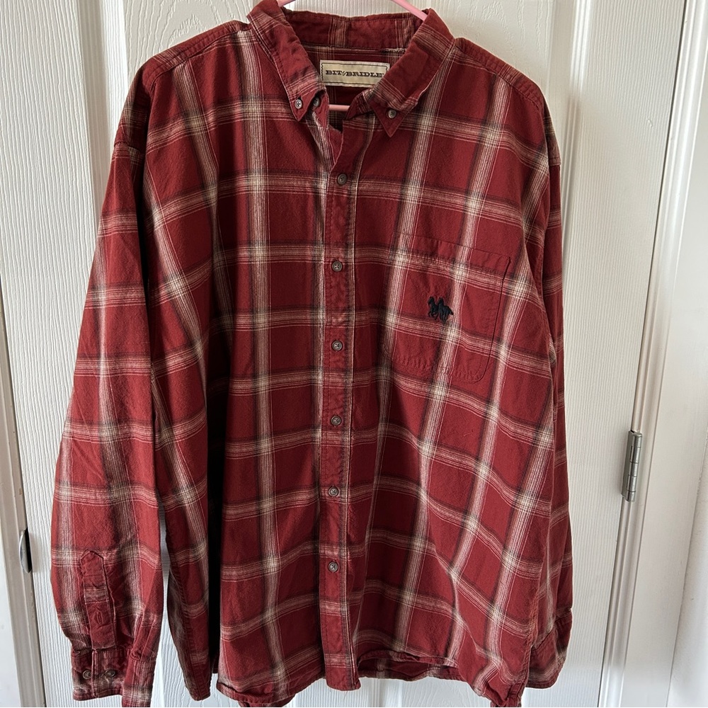 Bit‎ & Bridle Orange Plaid Button Down Western Shirt, 2XL Workwear